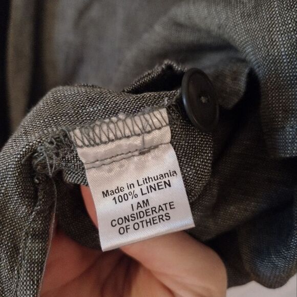 Flax Women's Size Medium 100% Linen Button Down Long Sleeve Oversized Green Top - Picture 9 of 11
